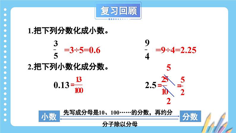 冀教版数学六年级上册 3.1.2分数和百分数的大小比较及互化第3页