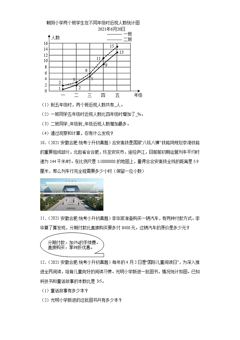 安徽省合肥市2021-2022两年小升初数学真题知识点分类汇编-04数的运算（解答题）03