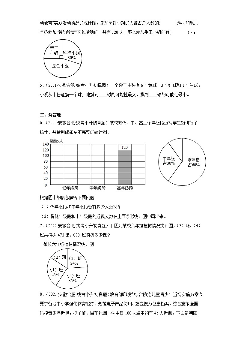 安徽省合肥市2021-2022两年小升初数学真题知识点分类汇编-12统计和概率第2页