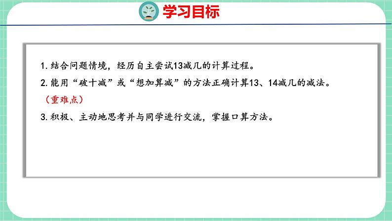 9.4 13、14减几（课件）一年级上册数学冀教版第2页