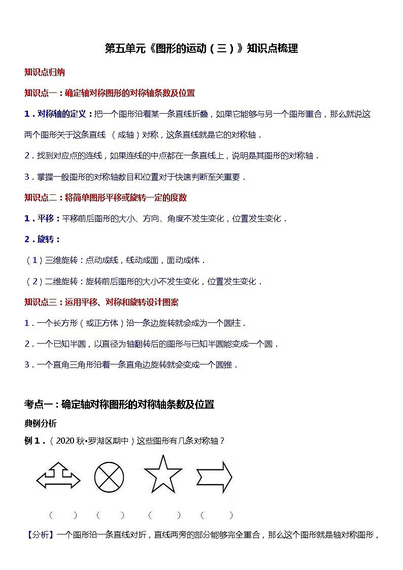 人教版数学五年级下册第五单元《图形的运动（三）》知识点梳理01