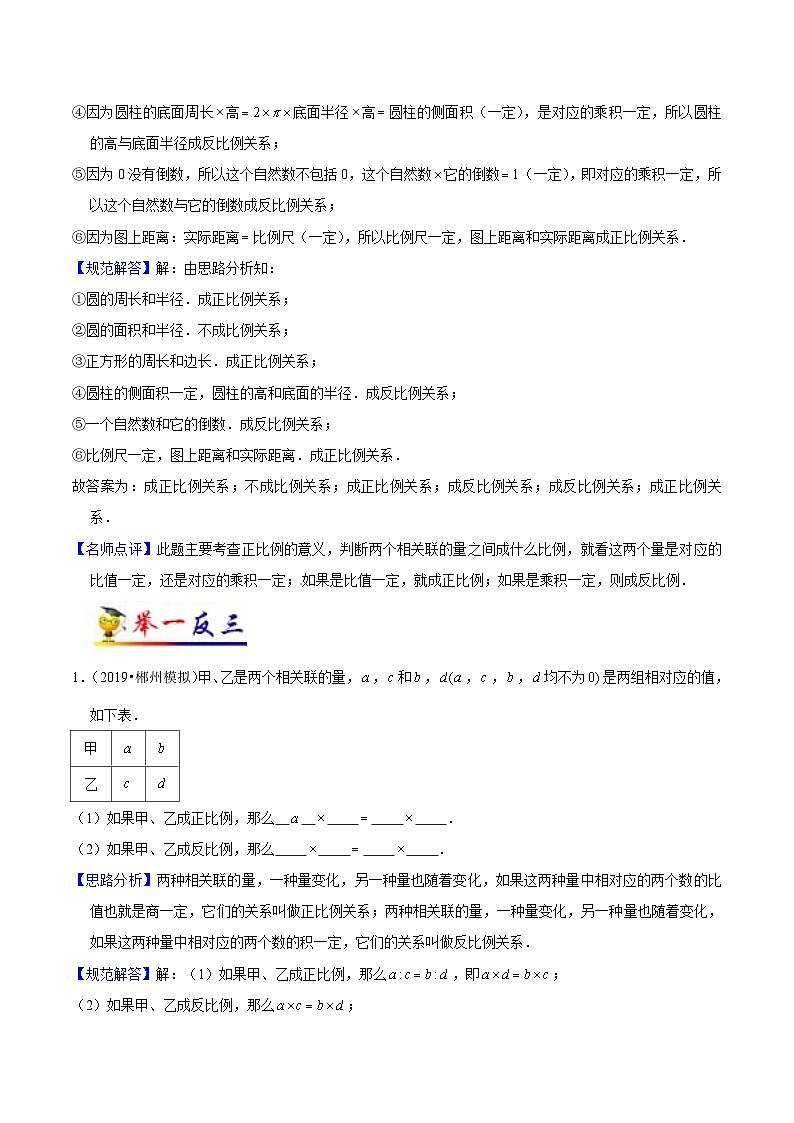 苏教版六年级下册数学热点难点培优讲义  第6讲 正比例和反比例(教师版）（知识梳理+典例分析+举一反三+阶梯训练）第3页