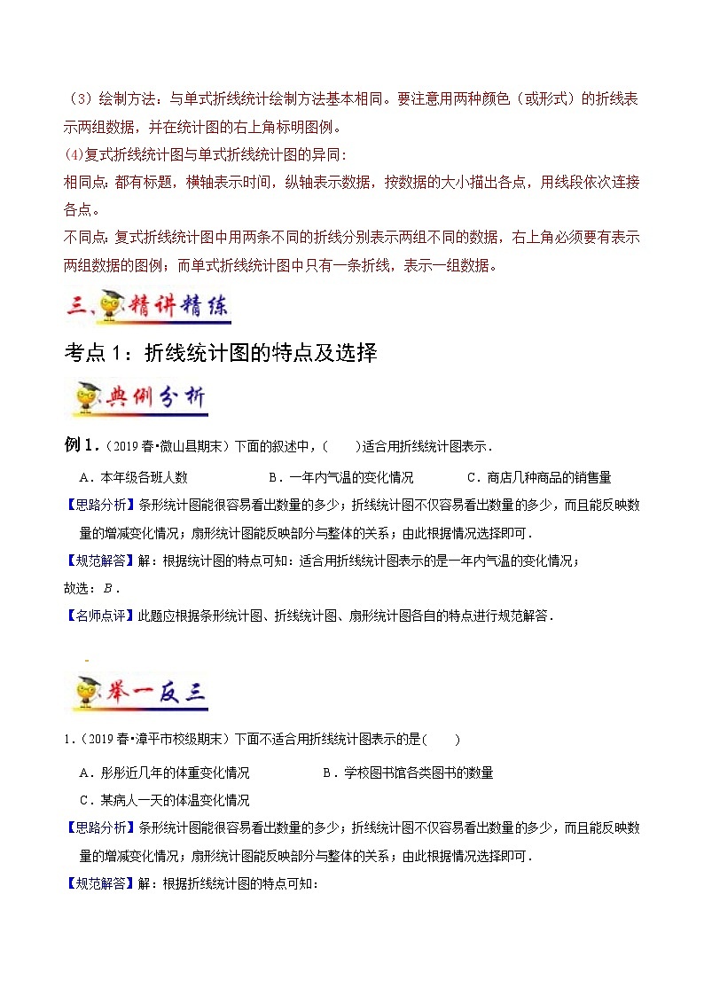 苏教版五年级下册数学热点难点培优讲义  第2讲 折线统计图(教师版）（知识梳理+典例分析+举一反三+阶梯训练）第2页