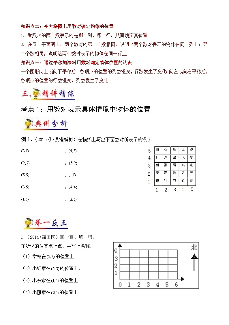 苏教版四年级下册数学热点难点培优讲义  第8讲 确定位置 （知识梳理+典例分析+举一反三+阶梯训练）02