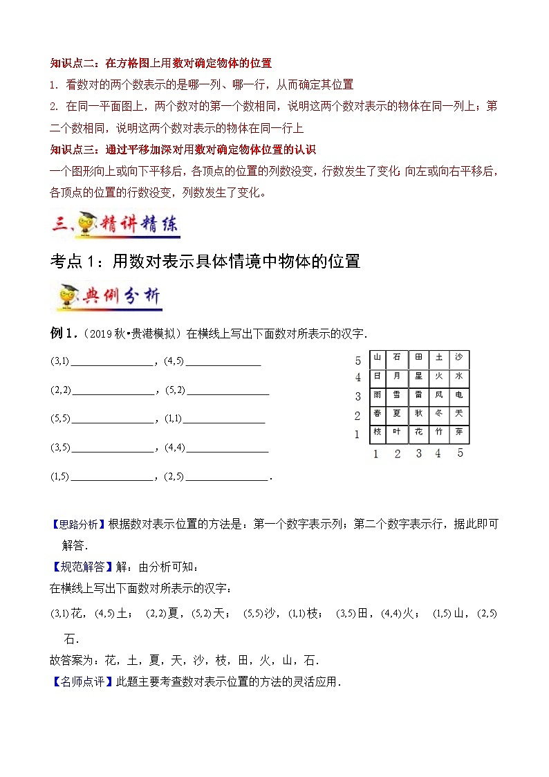 苏教版四年级下册数学热点难点培优讲义  第8讲 确定位置 （知识梳理+典例分析+举一反三+阶梯训练）02