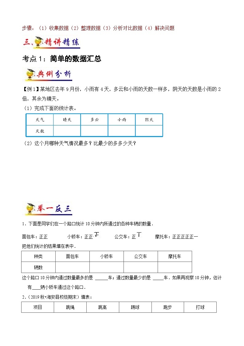 苏教版三年级下册数学热点难点培优讲义  第9讲 数据的收集和整理（二） （知识梳理+典例分析+举一反三+阶梯训练）02