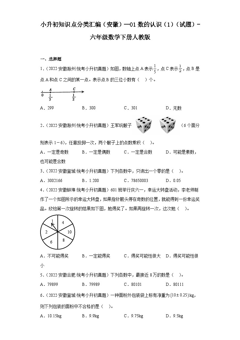 小升初知识点分类汇编（安徽）--01数的认识（1）（试题）-六年级数学下册人教版01