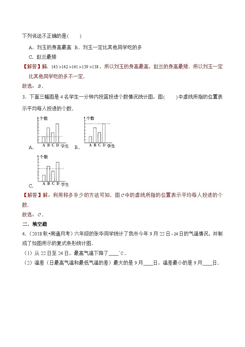 苏教版四年级上册数学热点难点培优讲义  第4章《统计表和条形统计图（一）》单元培优拔高测评卷-提高版02