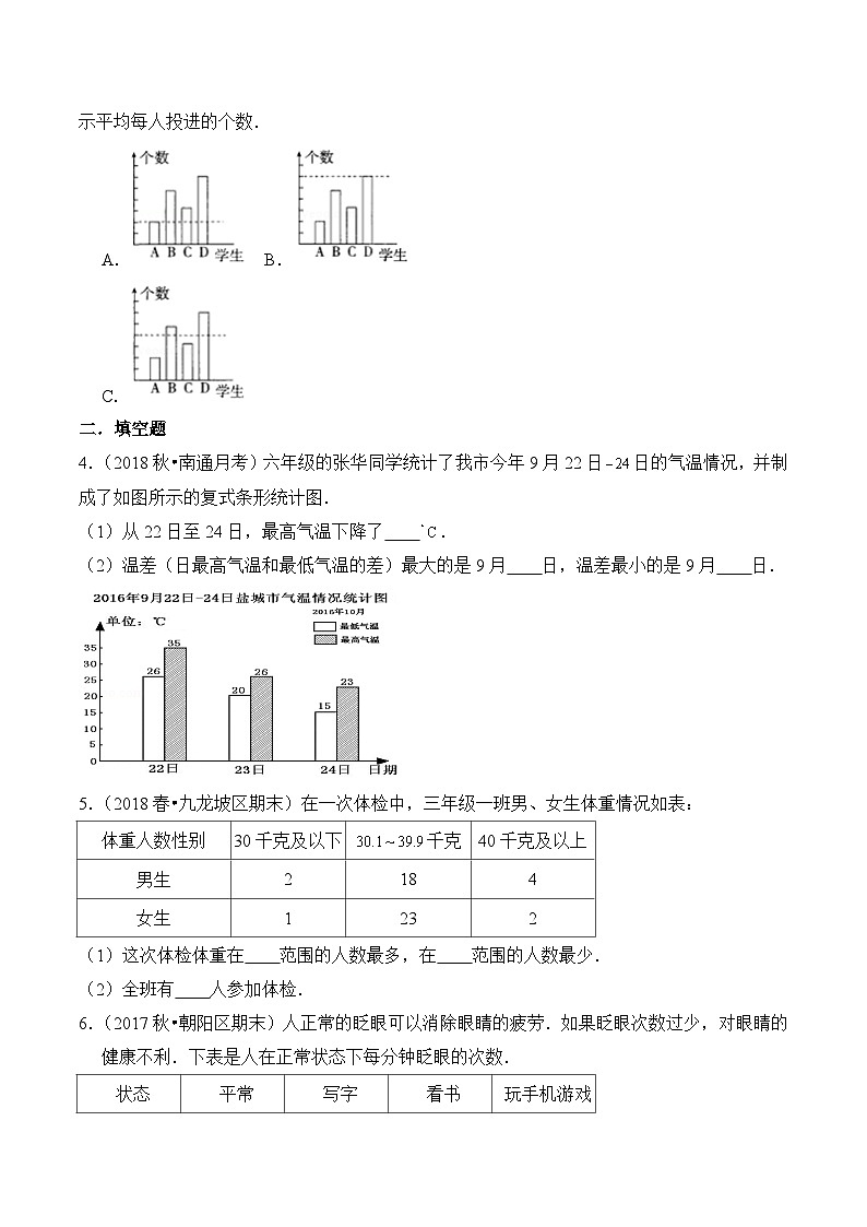 苏教版四年级上册数学热点难点培优讲义  第4章《统计表和条形统计图（一）》单元培优拔高测评卷-提高版02