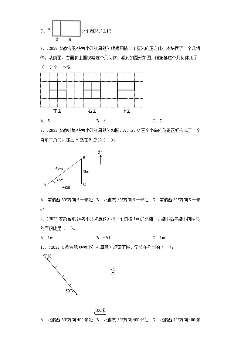小升初知识点分类汇编（安徽）--08图形与几何选择、判断题2（试题）-六年级数学下册人教版02