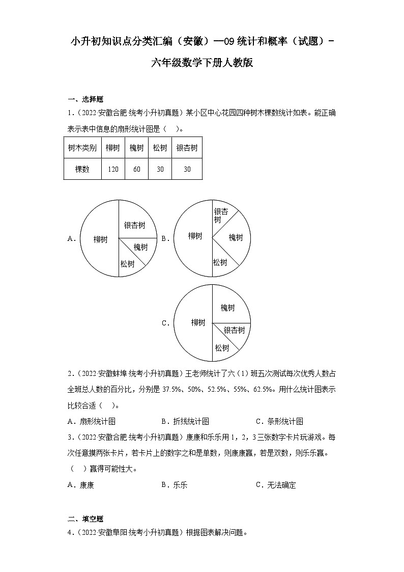 小升初知识点分类汇编（安徽）--09统计和概率（试题）-六年级数学下册人教版01