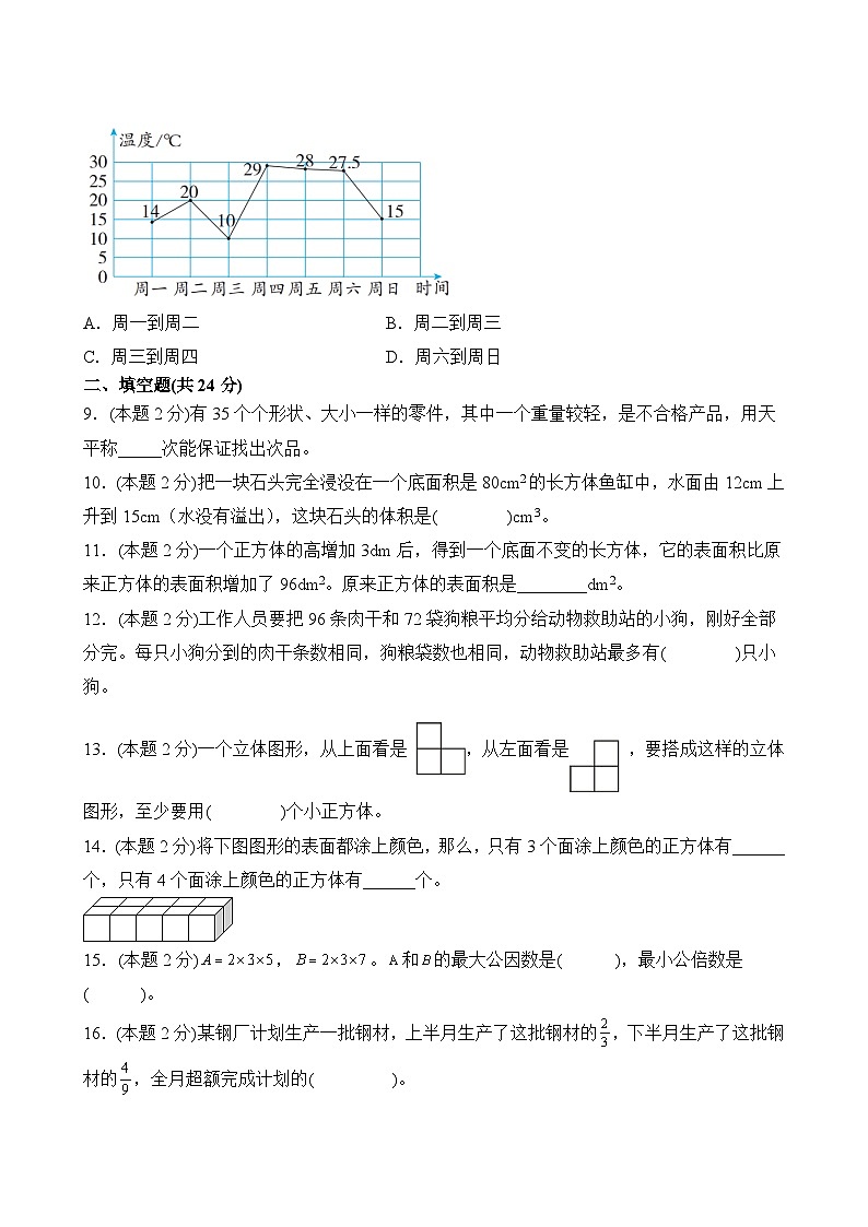 数学人教版5年级下册期末测试AB卷·B卷03