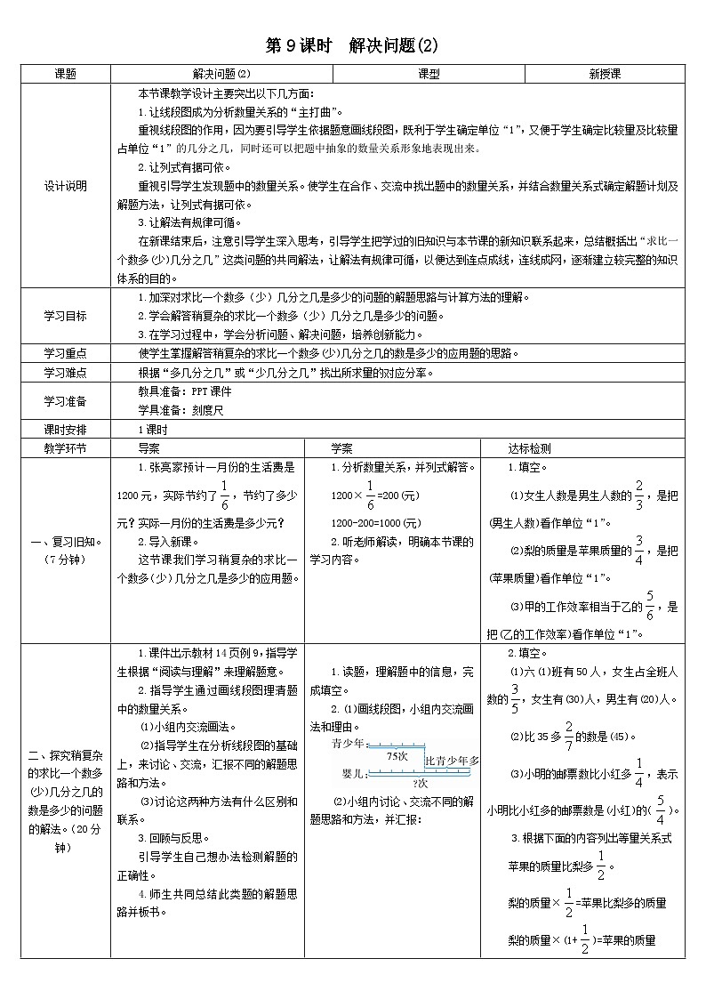 人教版数6年级上册 1 分数乘法 第9课时 解决问题（2） PPT课件+教案+导学案01