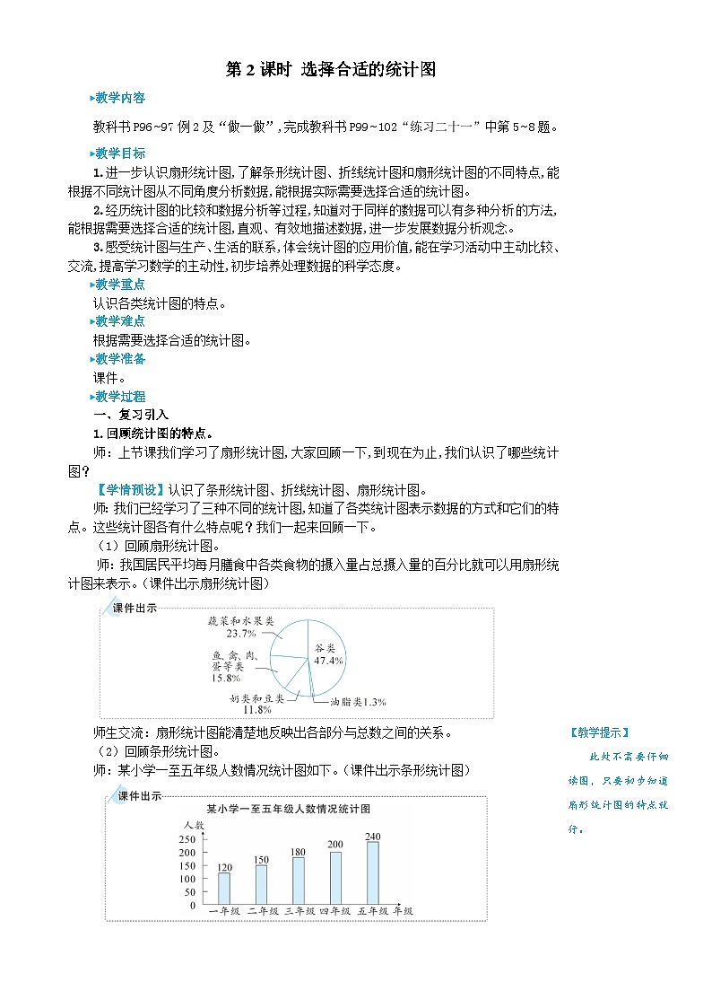 第2课时 选择合适的统计图 教案第1页
