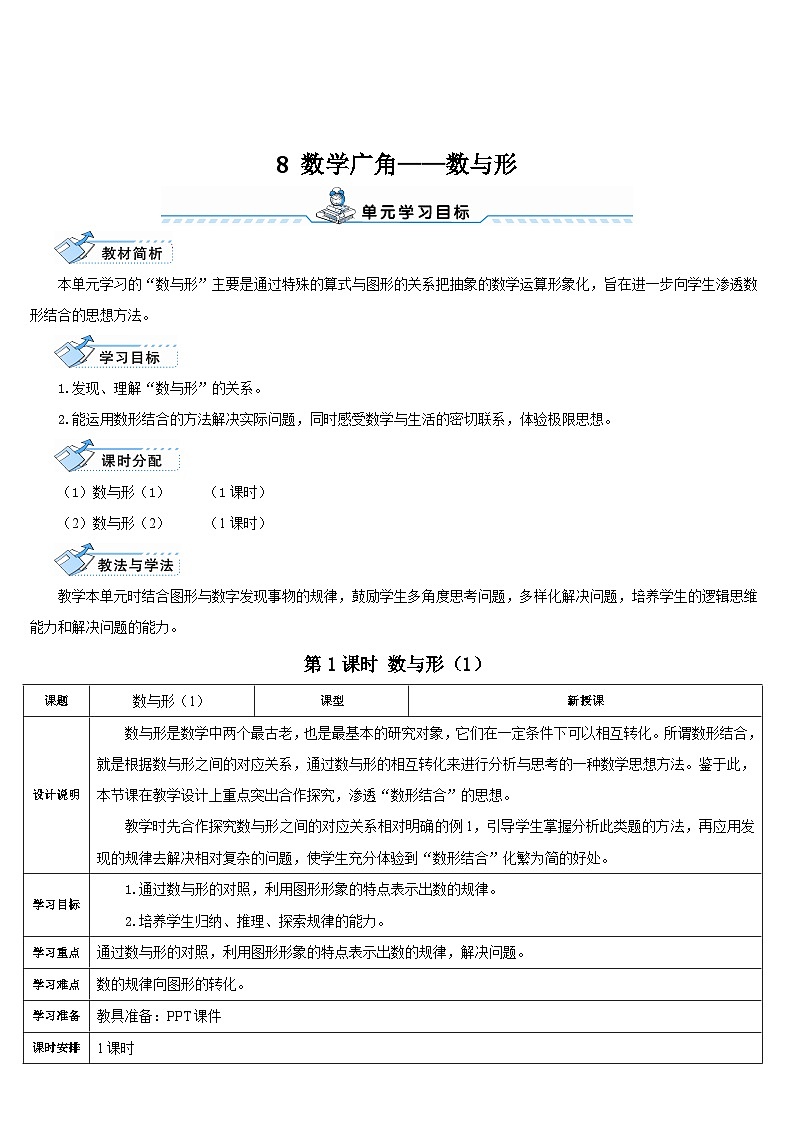 人教版数6年级上册 8 数学广角——数与形 第1课时 数与形（1） PPT课件+教案+导学案01