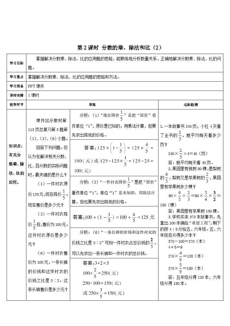 人教版数6年级上册 9 总复习 第2课时 数与代数（2） PPT课件+教案+导学案01