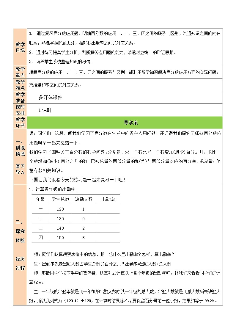 北师大版数学6年级上册 七 百分数的应用  练习六 PPT课件+教案02