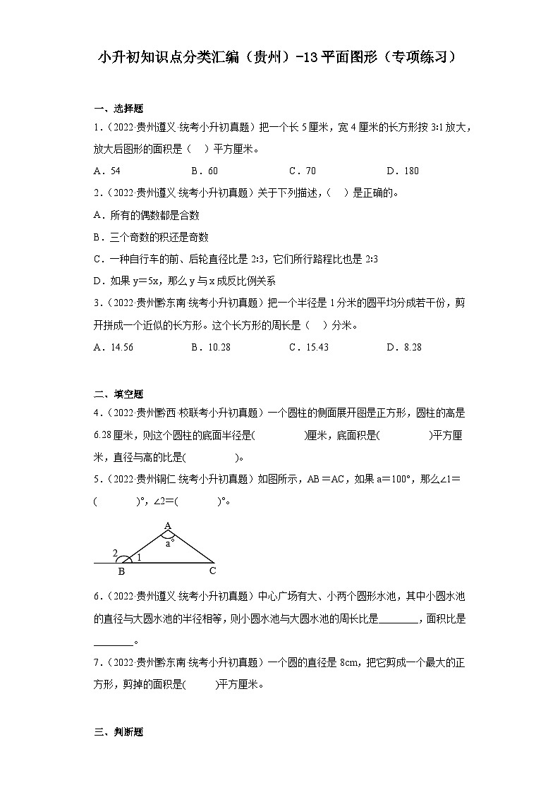 小升初知识点分类汇编（贵州）-13平面图形（专项练习）-六年级数学下册人教版01
