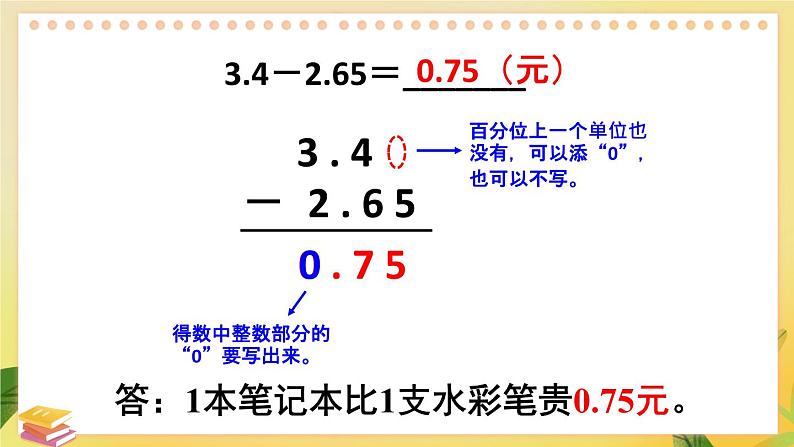 苏教版数学5年级上册 四 小数加法和减法 第2课时 笔算小数加法和减法（2） PPT课件第5页