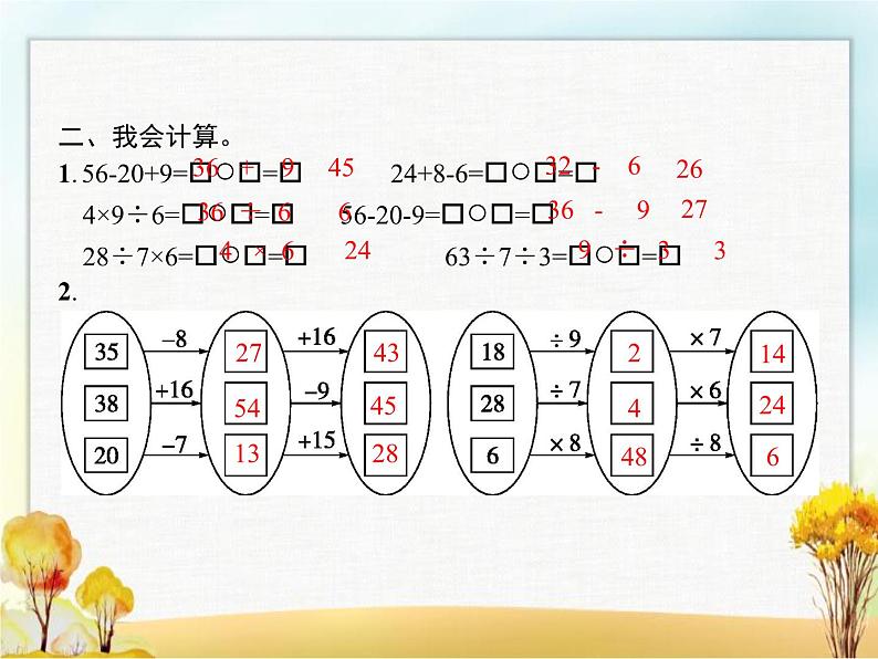 人教版小学数学二年级下册第5单元第1课时加减或乘除混合运算教学课件第3页