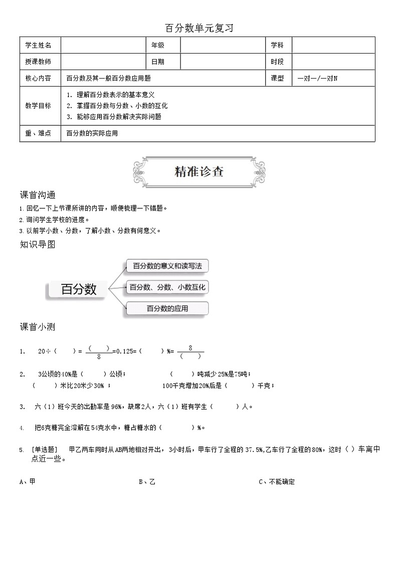 【典型例题】人教版六年级数学上册典型例题系列（带答案）6.3百分数单元复习01