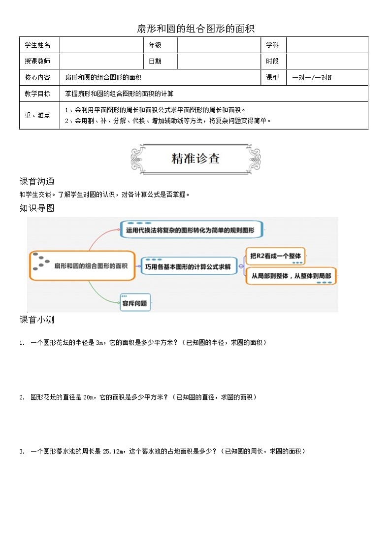 【典型例题】人教版六年级数学上册5.3圆和扇形组合图形面积（学案知识梳理+练习题含答案）01