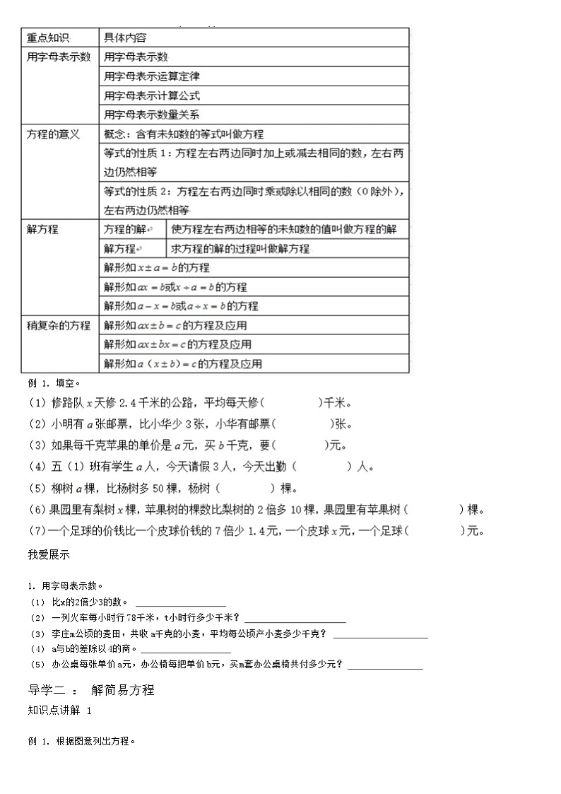 【典型例题】人教版五年级数学上册14简易方程单元复习（学案知识梳理+练习题含答案）03