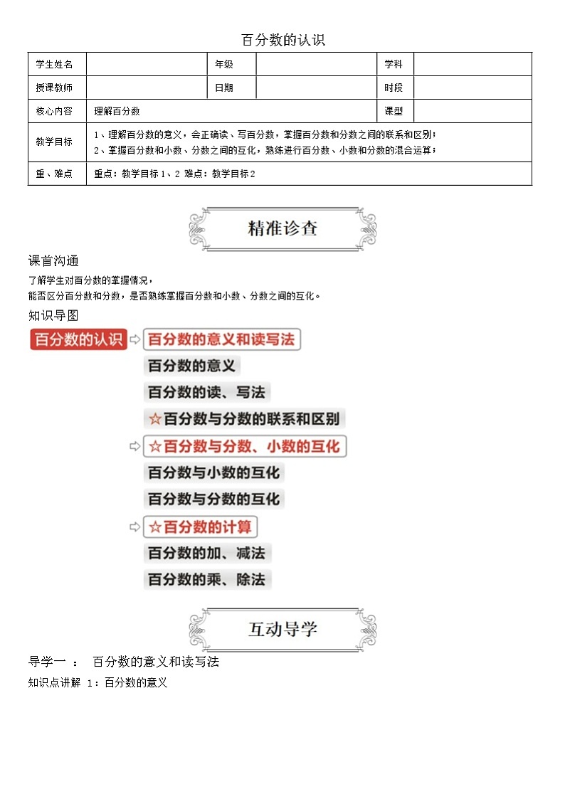 【典型例题】人教版六年级数学上册典型例题系列6.1百分数的认识（学案知识梳理+练习题含答案）01