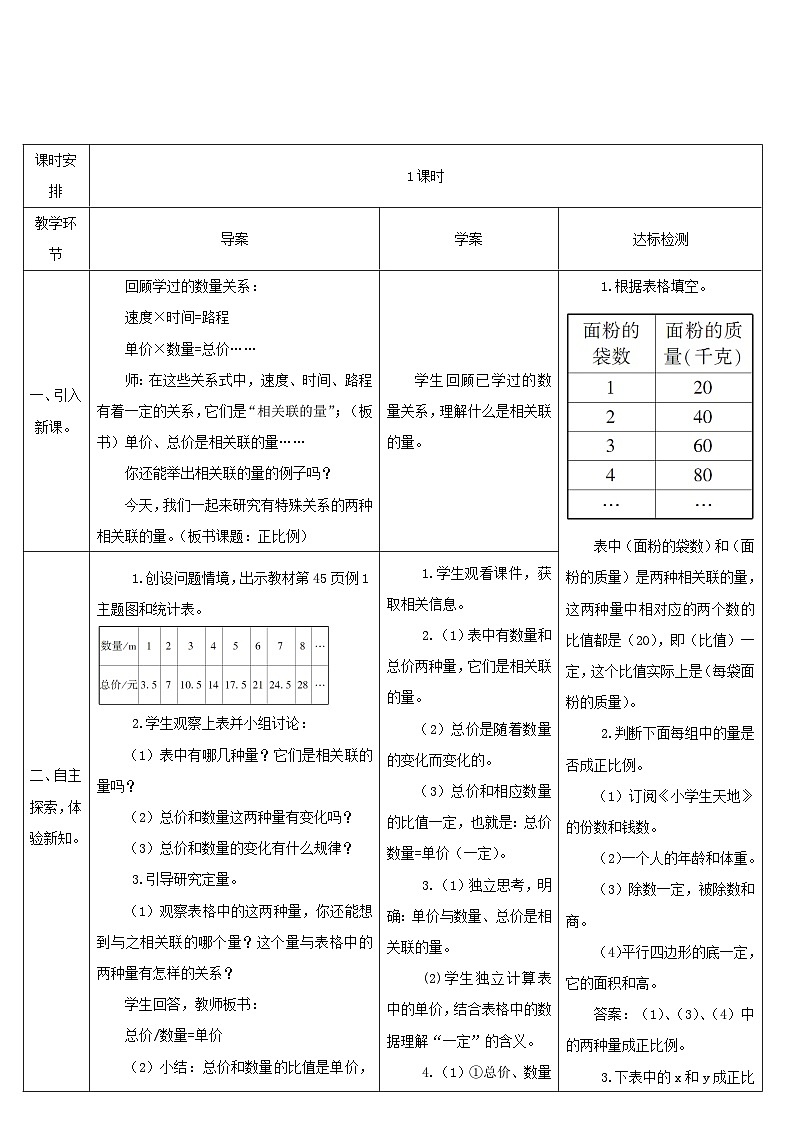 2023六年级数学下册第4单元比例2正比例和反比例第1课时正比例导学案新人教版02