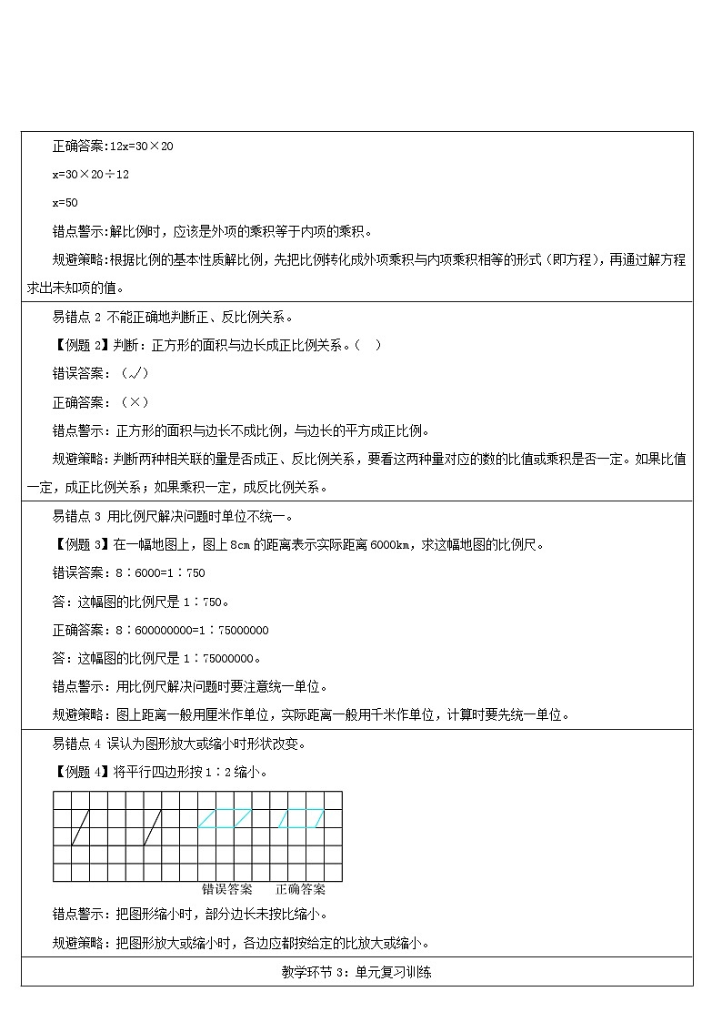 2023六年级数学下册第4单元比例单元核心知识归纳与易错警示导学案新人教版02