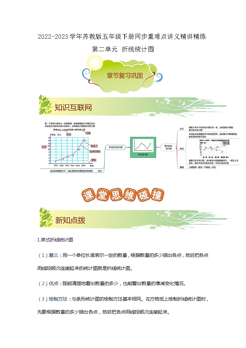 第二单元《折线统计图》（解析版）——【期末复习】2022-2023学年五年级下册数学单元复习知识点+练习学案（苏教版）第1页