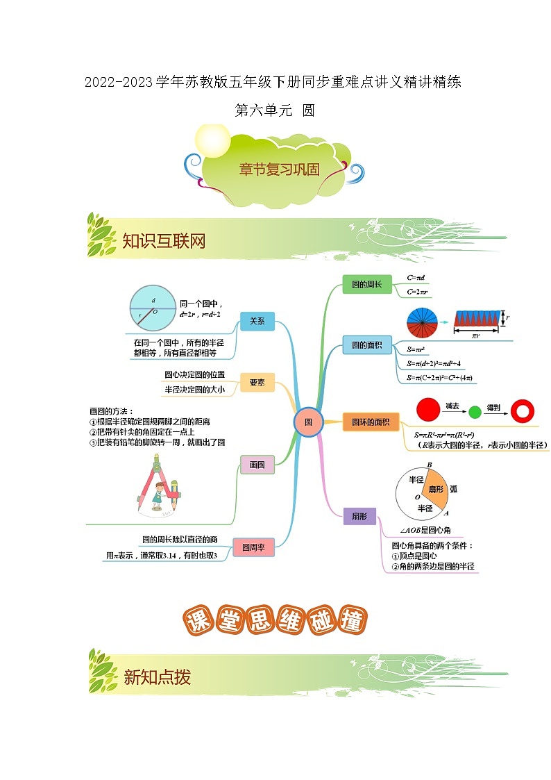 第六单元《圆》（原卷版+解析版）——【期末复习】2022-2023学年五年级下册数学单元复习知识点+练习学案（苏教版）01