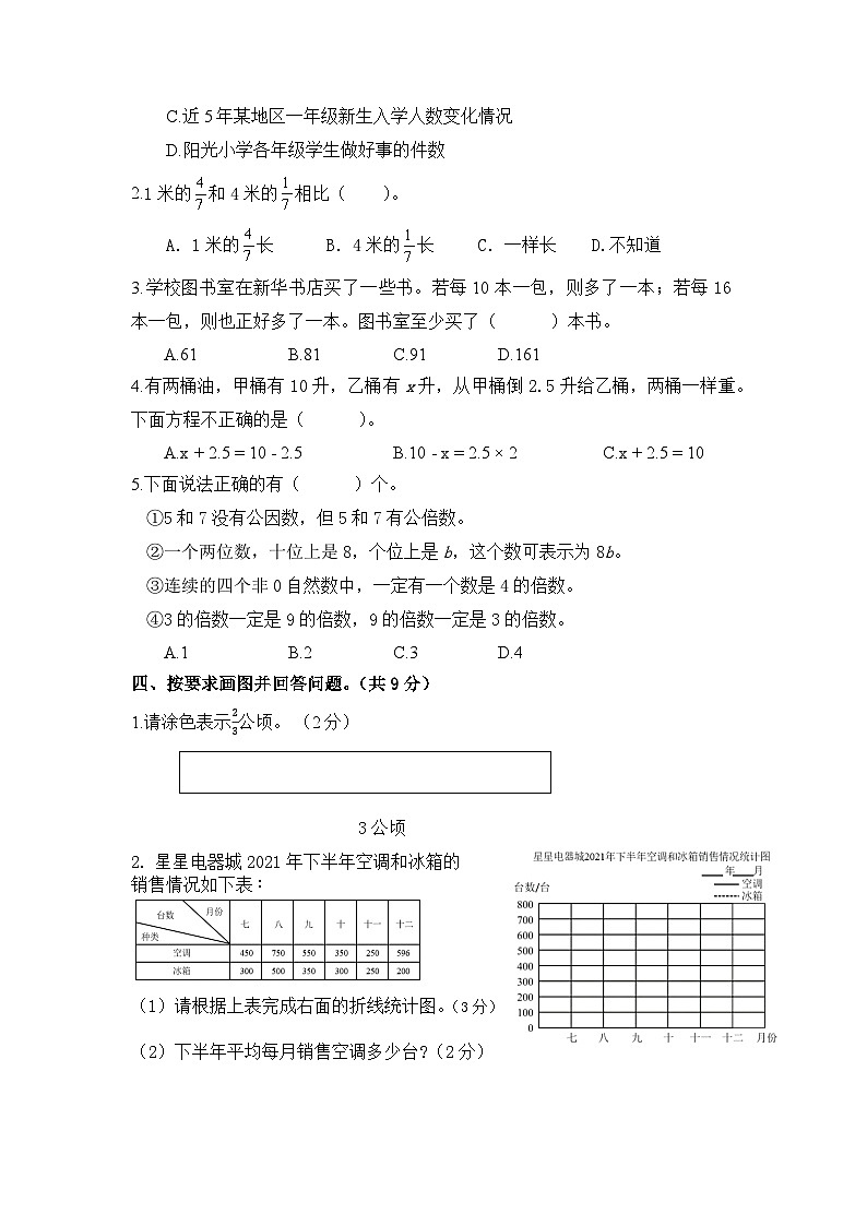 江苏省苏州市太仓市城厢一小联盟2022-2023学年五年级下学期期中数学试卷第3页