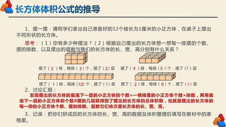 眉山市仁寿县粮丰九年制学校《长方体和正方体的体积计算》教学设计+课件+课堂实录08