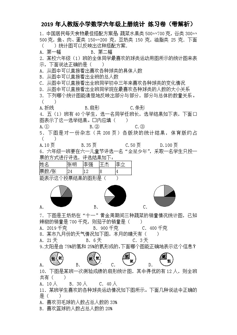 六年级上数学一课一练统计_人教新课标01