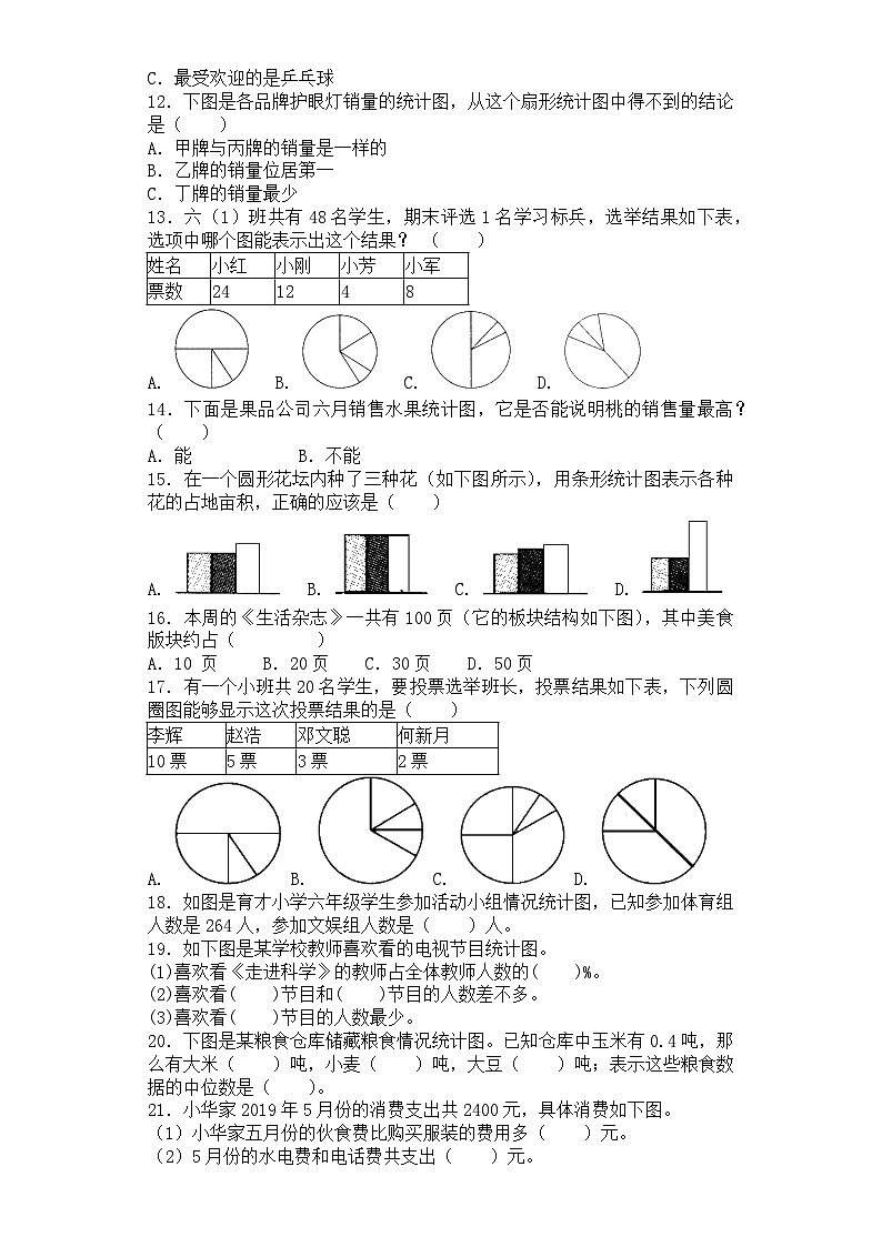 六年级上数学一课一练统计_人教新课标02