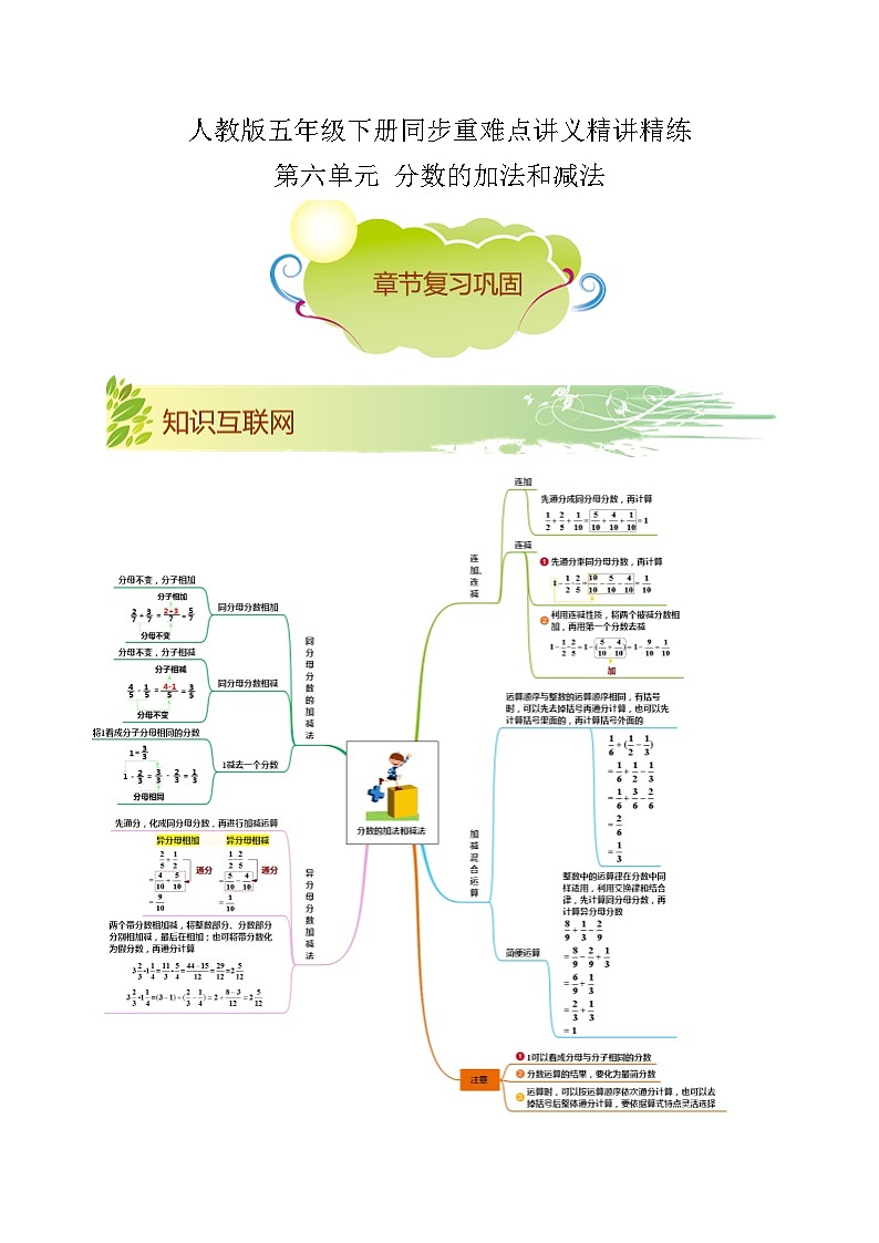 【期末复习】第六单元《分数的加法和减法》——小学数学人教版五年级下册单元知识梳理+练习（原卷版+解析版）01
