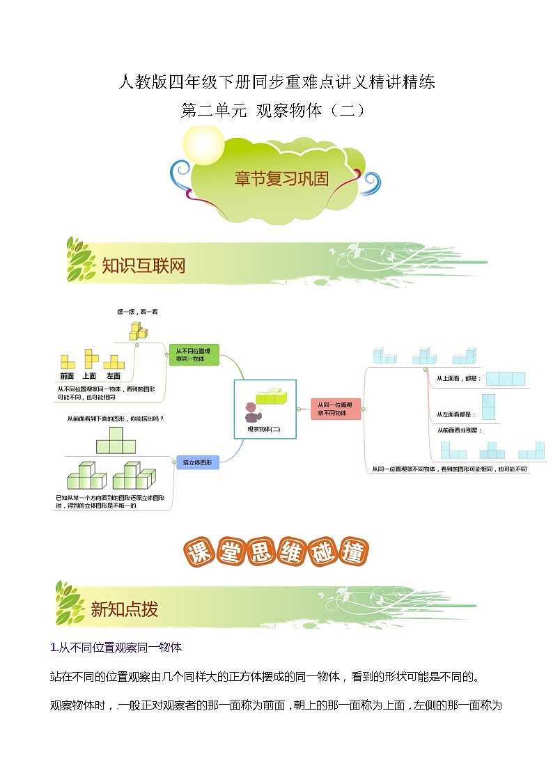 【期末复习】第二单元《观察物体（二）》——小学数学人教版数学四年级下册单元知识梳理+练习（原卷版+解析版）01