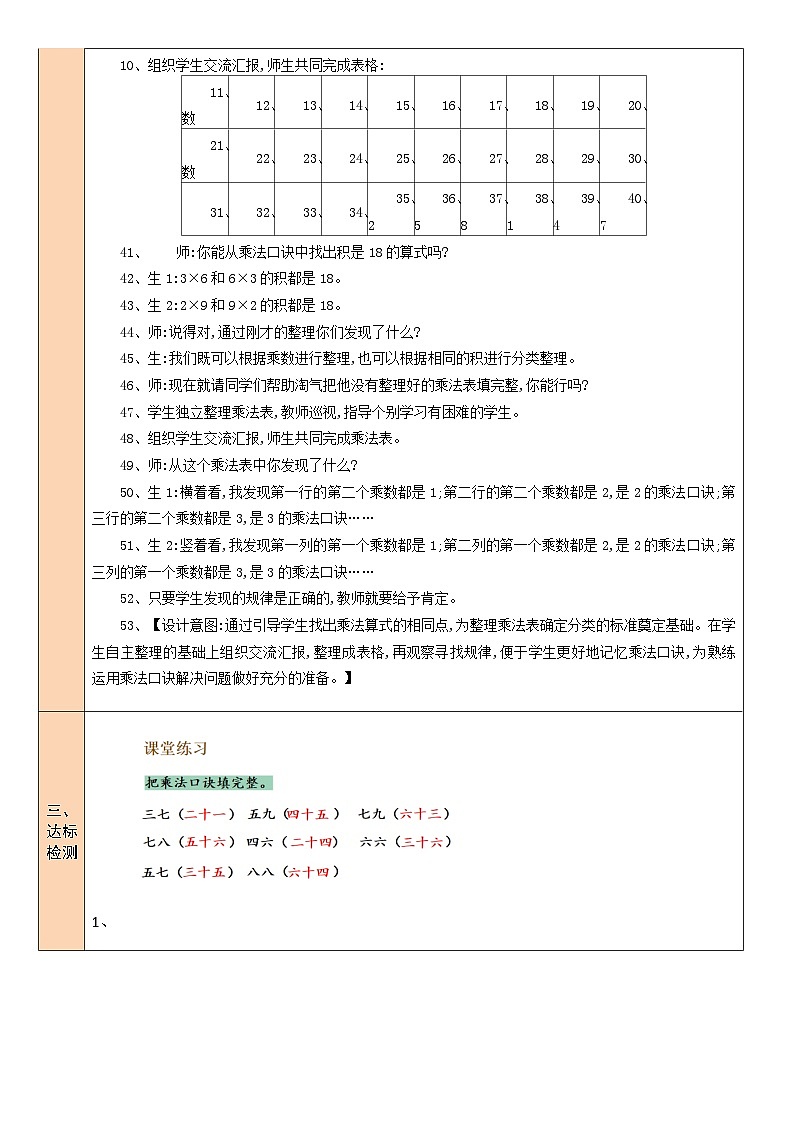 北2数上 八 6~9的乘法口诀  第4课时 做个乘法表  PPT课件+教案02