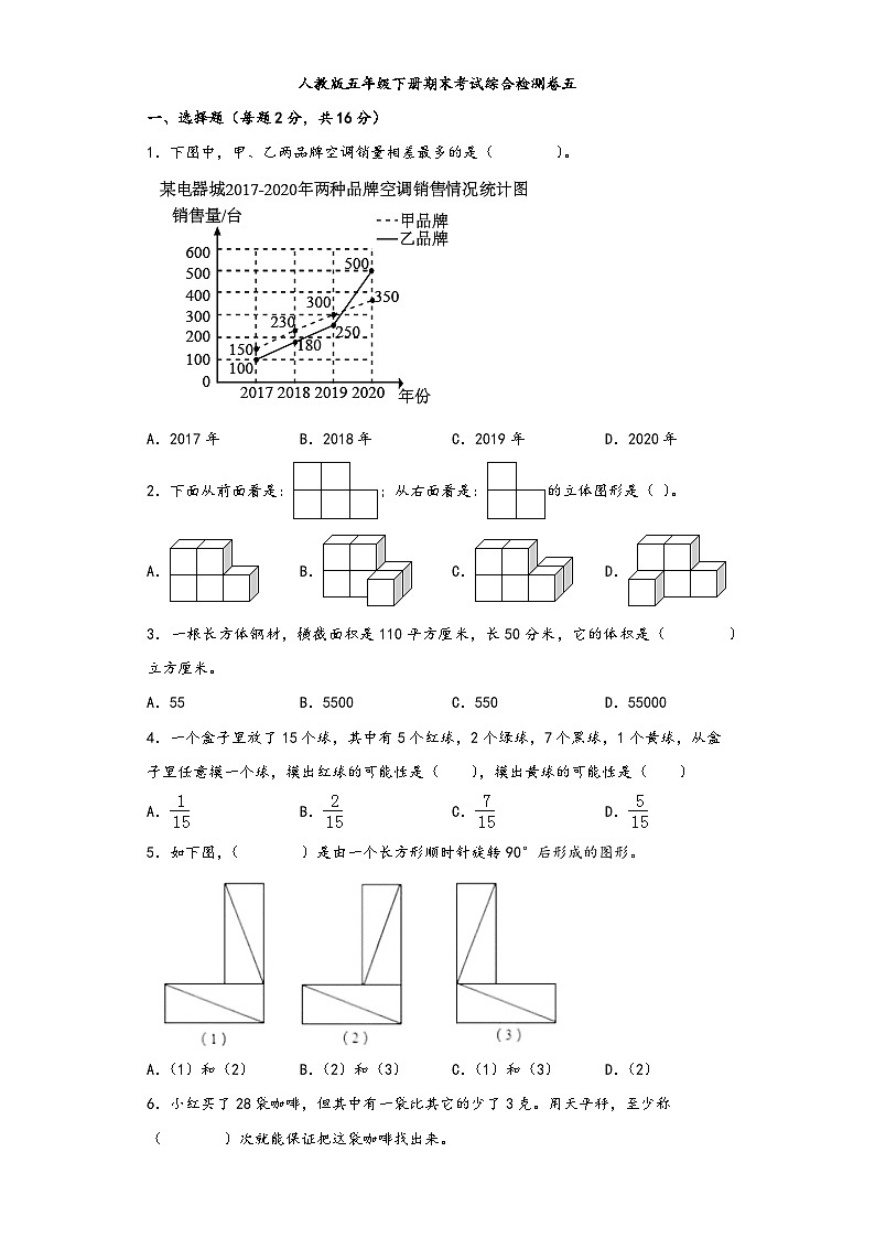 【期末考试】人教版五年级数学下册期末考试综合检测卷五第1页