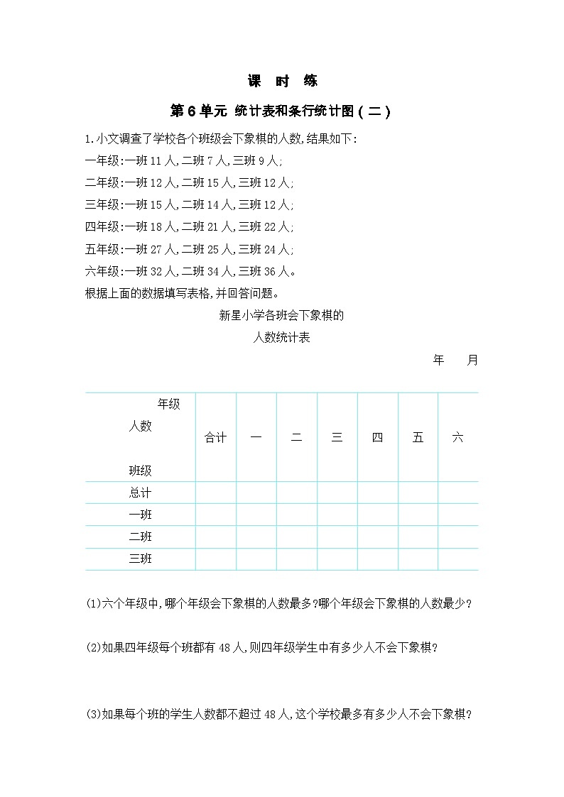 【★★】5年级数学苏教版上册课时练第6单元《统计表和条形统计图（二）》第1页