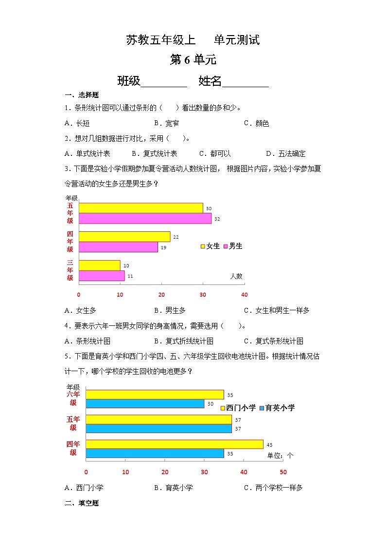 5年级数学苏教版上册第6单元复习《单元测试》0201