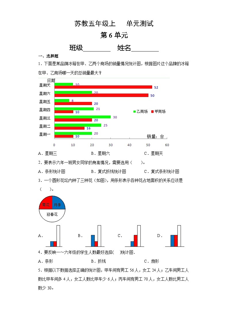 5年级数学苏教版上册第6单元复习《单元测试》03第1页