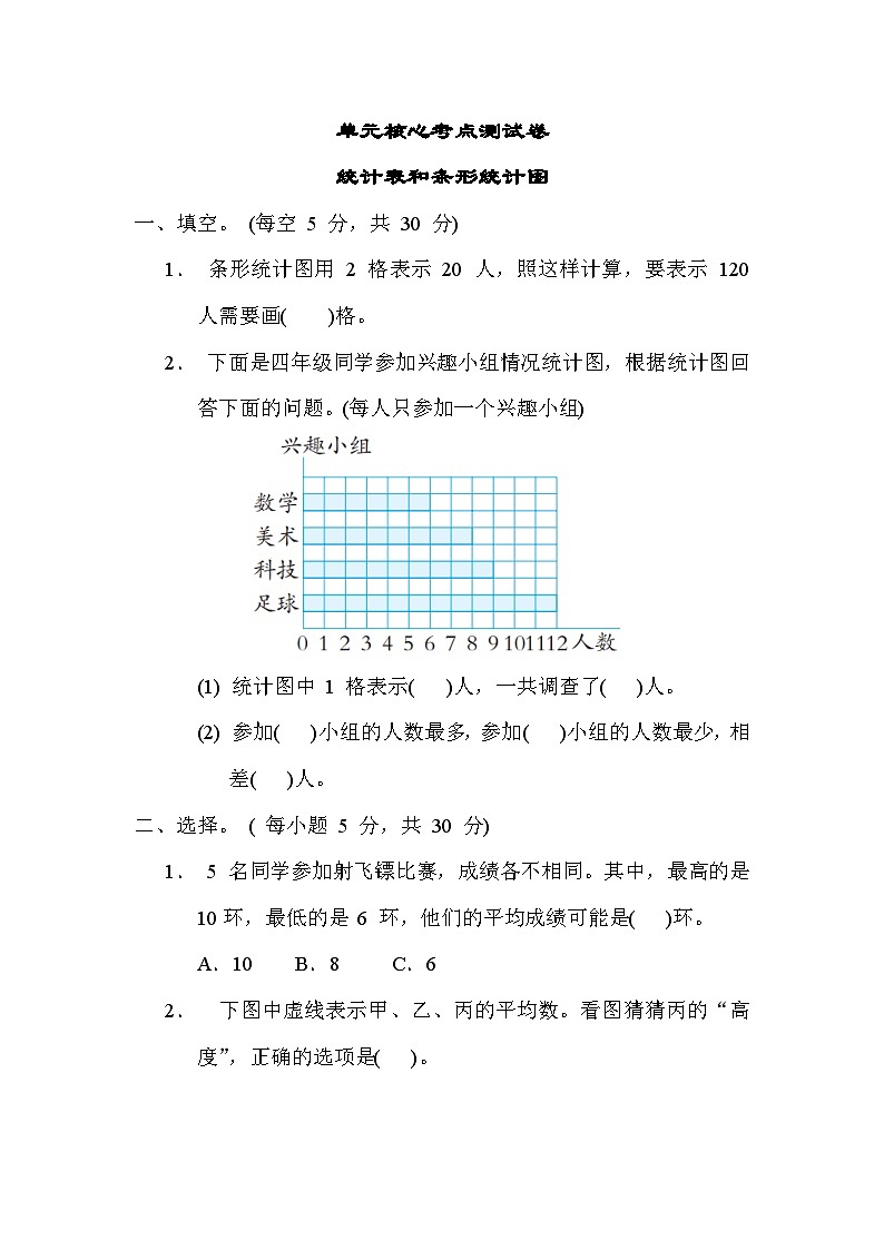 第四单元  单元核心考点 统计表和条形统计图-四年级上册数学苏教版第1页