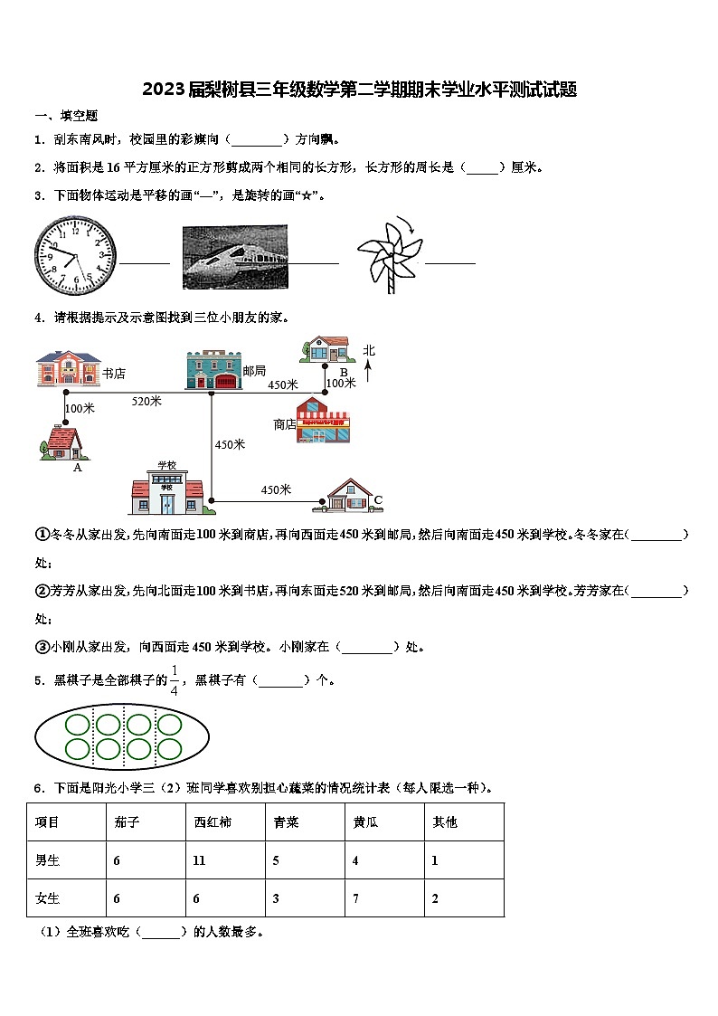 2023届梨树县三年级数学第二学期期末学业水平测试试题含解析第1页