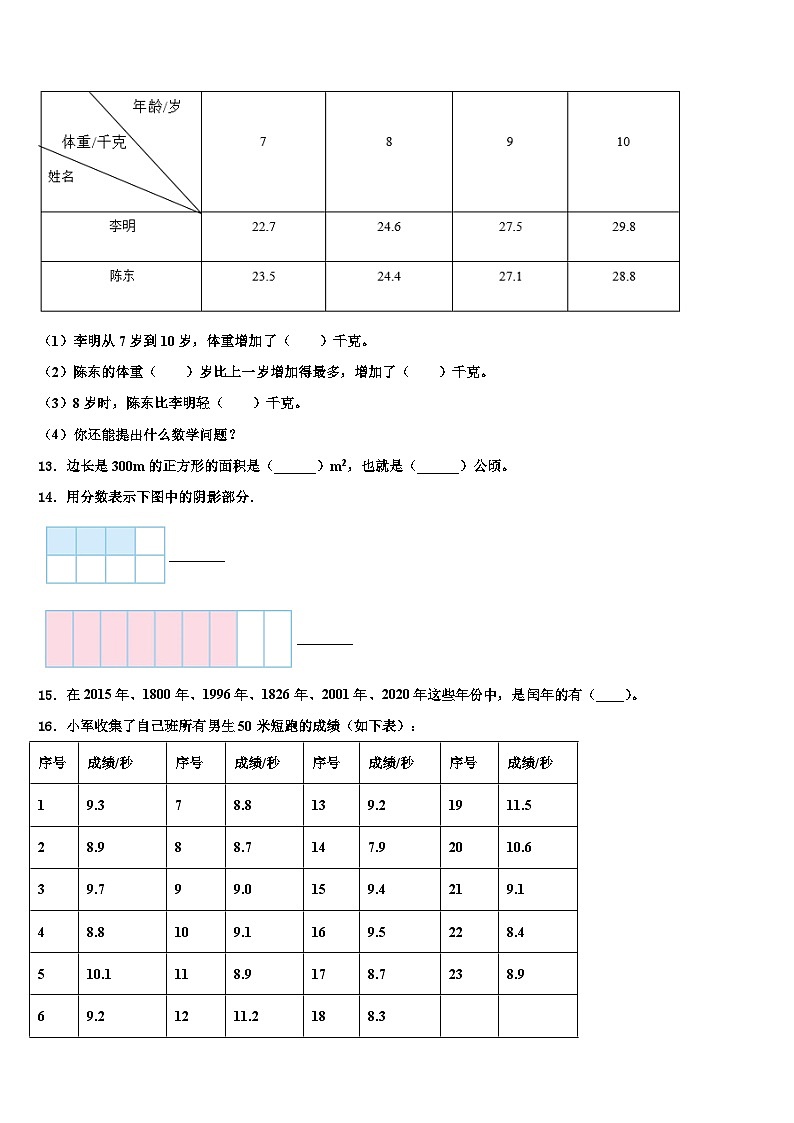 2022-2023学年吉林省磐石市三年级数学第二学期期末联考模拟试题含解析第2页