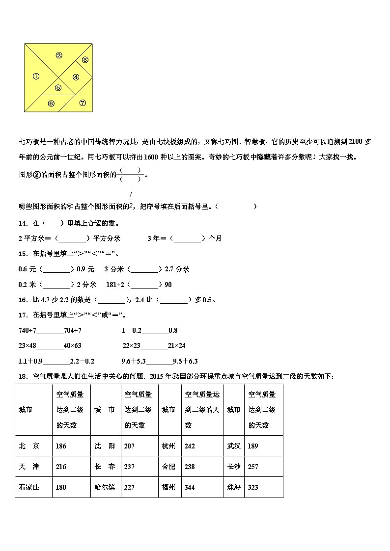 2022-2023学年江苏省徐州市沛县三年级数学第二学期期末联考模拟试题含解析02