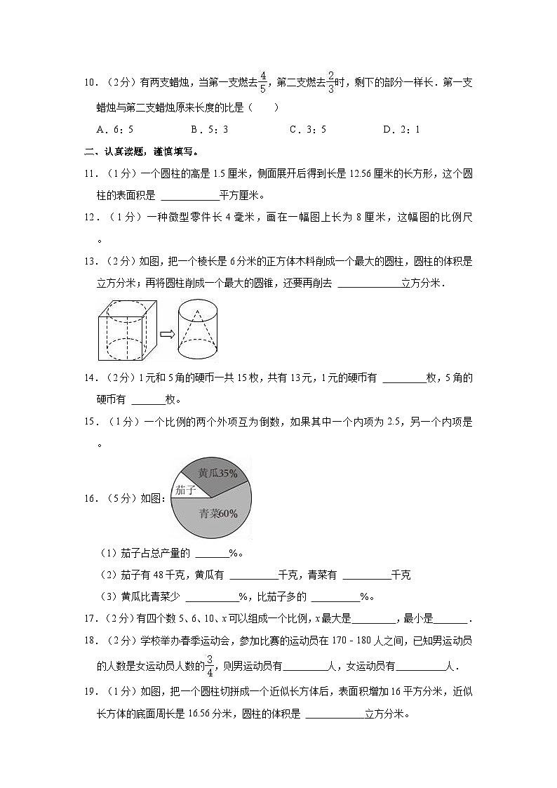 2021-2022学年江苏省盐城市滨海县六年级（下）期中数学试卷02