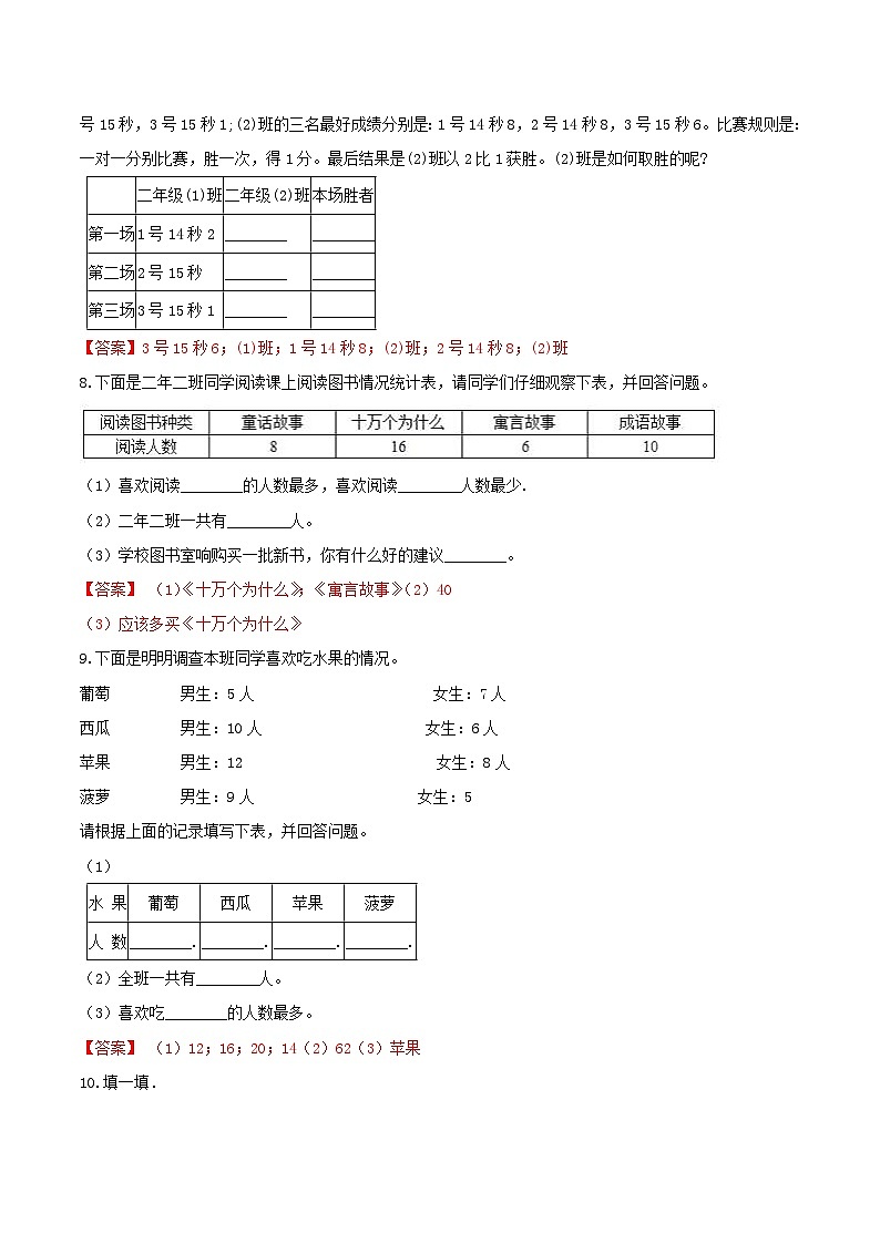 第一部分：二年级下册知识复习精选题——05《统计、数学广角》（解析版）人教版第3页