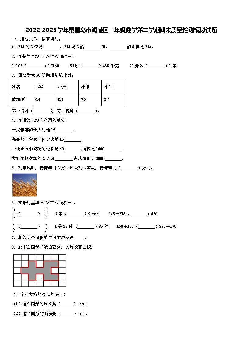 2022-2023学年秦皇岛市海港区三年级数学第二学期期末质量检测模拟试题含解析01